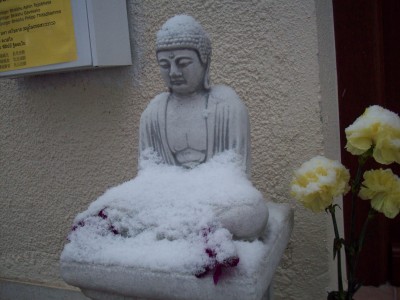 Buddha covered with snow